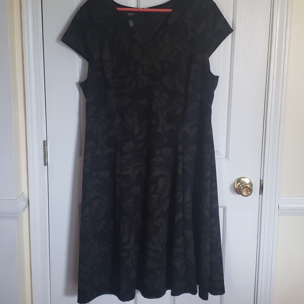 Green and Black Print Dress